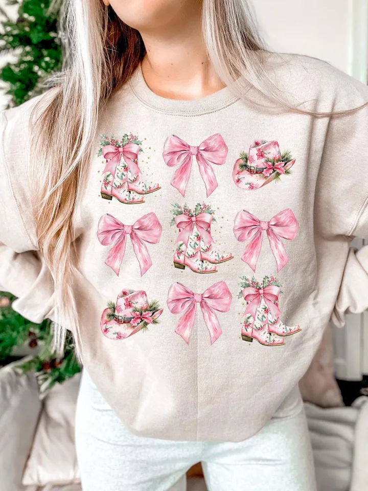 Coquette Cowgirl Pink Christmas PNG, Christmas Season Png, Christmas Cowgirl Bow PNG, Funny Christmas png, Retro Christmas pink western