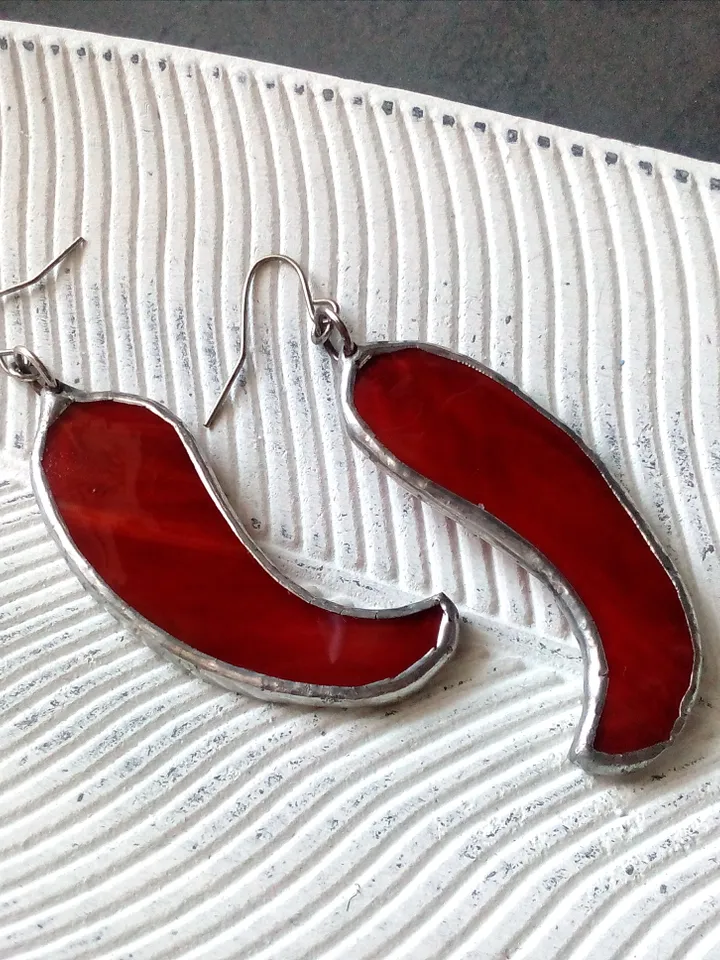 Red pepper earrings, simple stained glass, scarlet witch, kawaii earrings, Dangle earrings, glass earrings