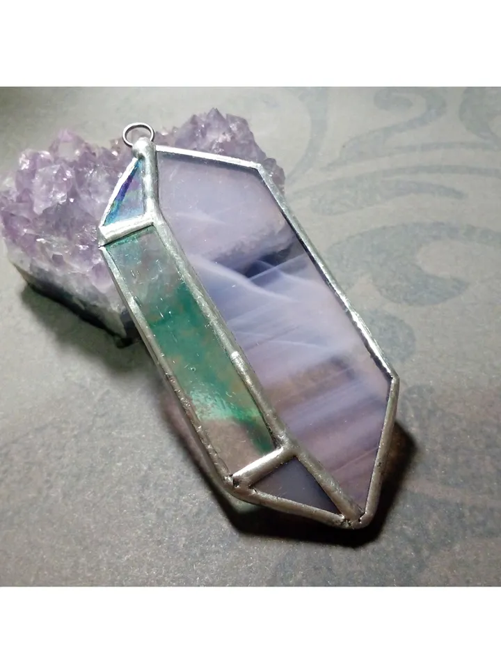 Glass crystal, semi precious stone imitation, simple stained glass, iridescent stained glass, Minimalist necklace