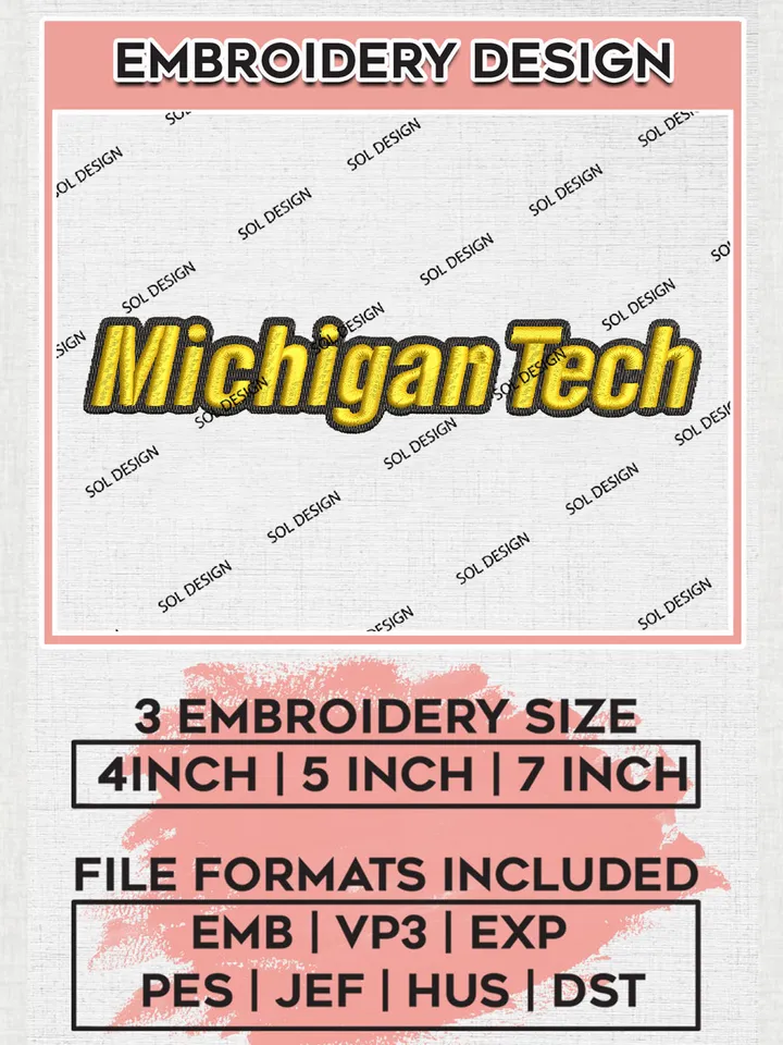 NCAA Michigan Tech Team Writing Logo Embroidery Design Files, NCAA Michigan Tech Huskies Machine Embroidery, NCAA Teams, 3 sizes, NCAA Machine embroidery designs, Digital Download
