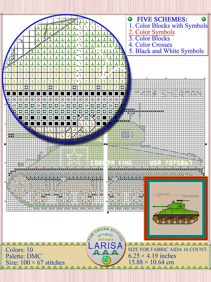 M4 Sherman Cross Stitch Pattern | Medium Tank Sherman Chart