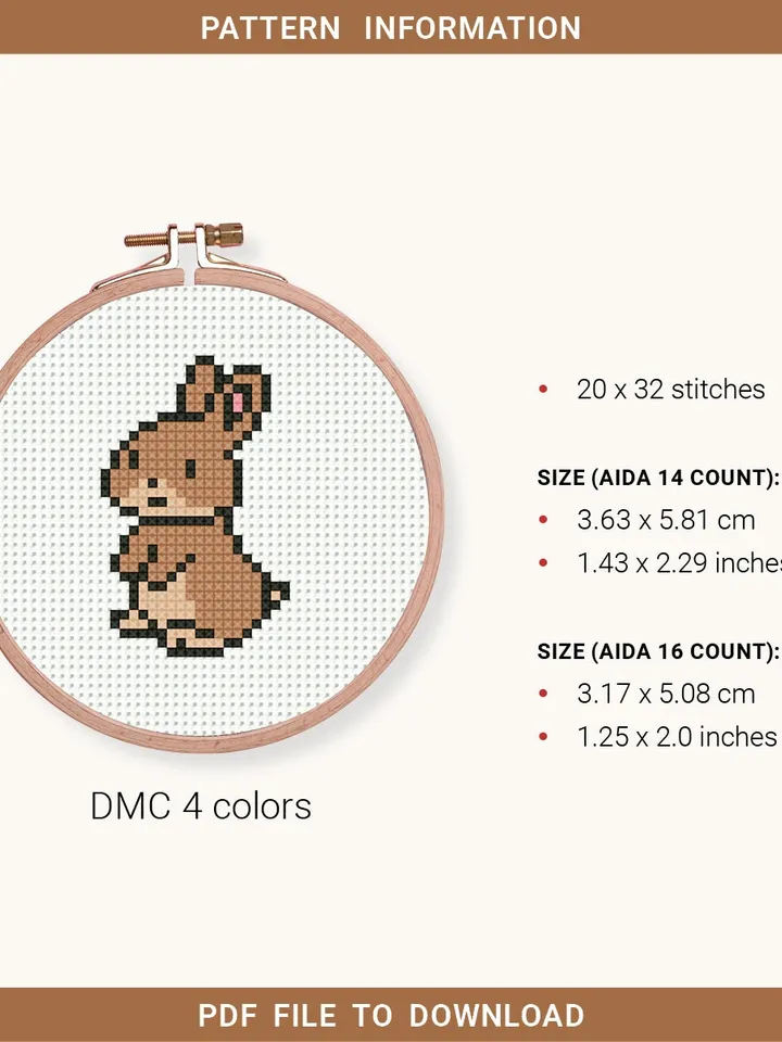 Mini cute Bunny Cross stitch patterns, contemporary rabbit, animals, beginner counted, modern chart, gift DIY, embroidery, instant PDF