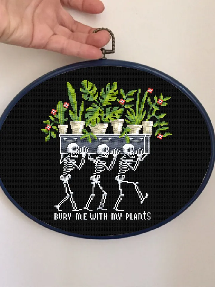 Skeleton plants cross stitch pattern PDF download Gothic skeleton cross stitch chart, Gothic home decor, Bury me with my plants #P38
