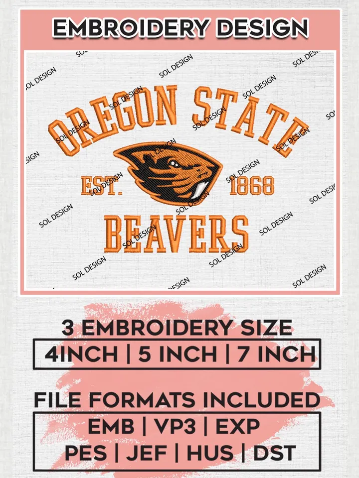 Oregon State Beavers Est 1868 Logo Embroidery Designs, NCAA Oregon State Beavers Team Embroidery, NCAA Team Logo, 3 sizes, Machine embroidery Files, Digital Download