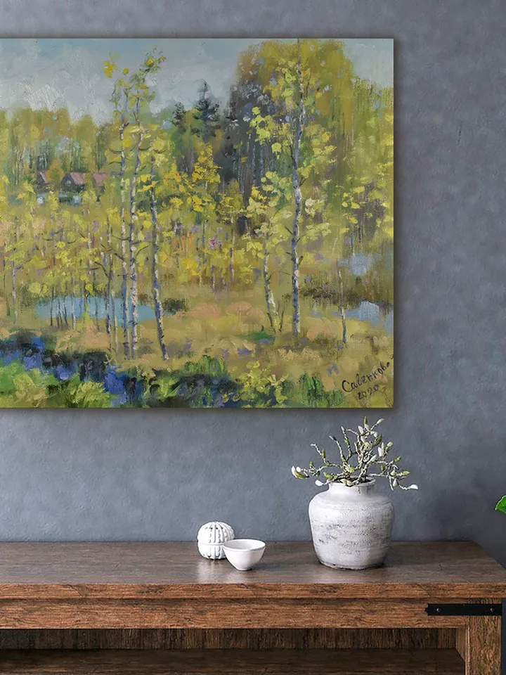 Spring Painting Nature Landscape Birch Trees Artwork Impressionism