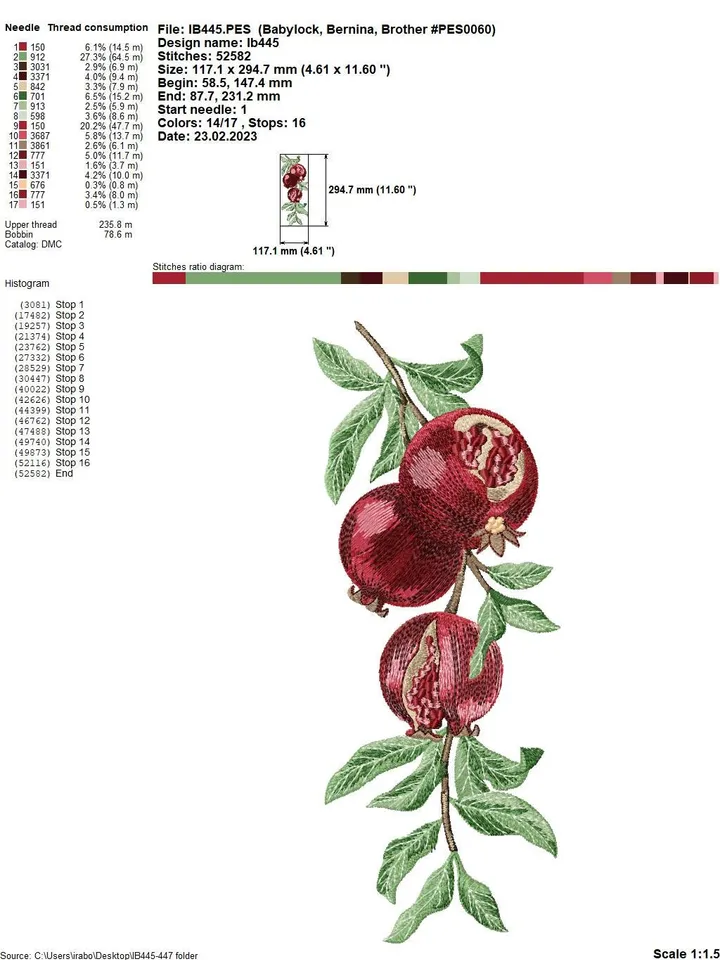 Set of Machine Embroidery Designs in Artistic Surface Technique Juicy Pomegranate machine embroidery pattern digital embroidery