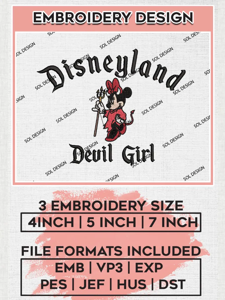 Disneyland Evil Girl Minnie Mouse Embroidery designs, Halloween Machine embroidery designs, Disney Halloween embroidery files, Trick Or Treat Machine Embroidery Digitized Pes Files, Digital Download