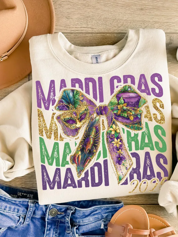 Mardi Gras Coquette PNG, Retro Mardi Gras Png, Fleur De Lis Png, Glitter, King Cake Png, Louisiana Crawfish Png, Coquette Bow Png Design