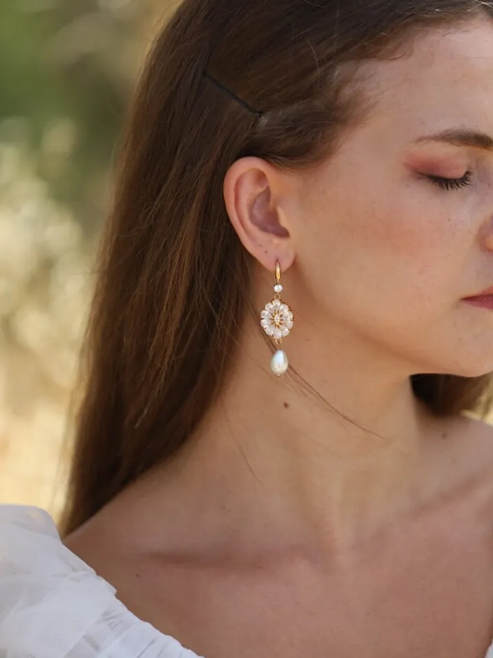 Boho Wedding Earrings, Swarovski Crystal Chandelier Bridal Earrings, Art Deco Statement Wedding Earrings For Bride, Pearl Statement Jewelry