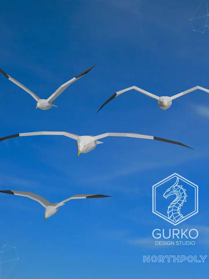Seagulls Papercraft, Bird, Digital Template, PDF Download, Gurko, 3D Low Poly, Pepakura, Origami Sculpture, Paper Party Decoration, DIY Gift