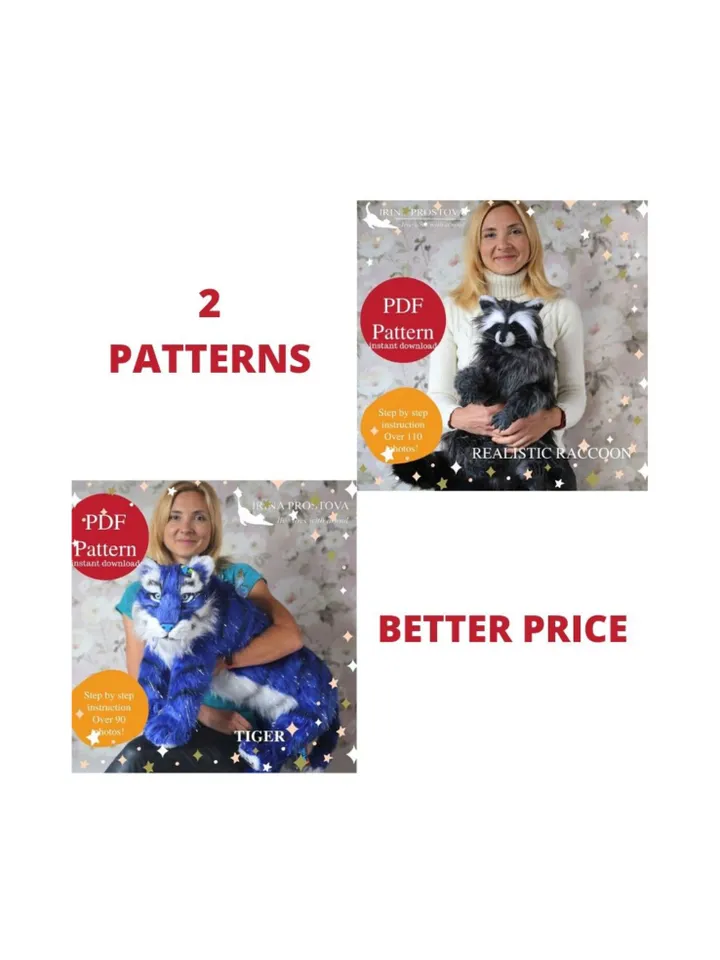 Raccoon and Tiger sewing pattern plush toy | instruction how to sew | Stuffed Animal Sewing Tutorial