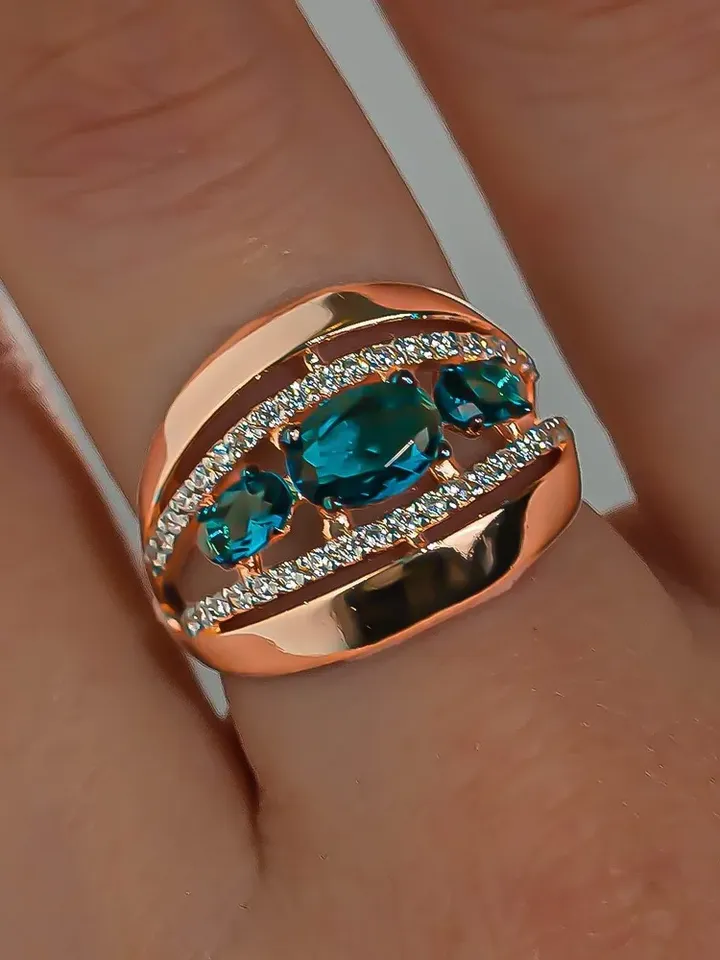 Ring Silver gold plated 925 assay value with topaz and cubic zirconia