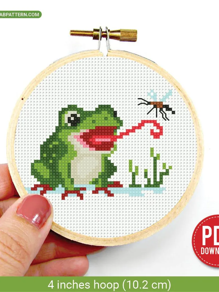 Frog Mosquito cross stitch pattern PDF – Green Frog embroidery - Instant download – Small Cross stitch patterns, Insect cross stitch, DIY