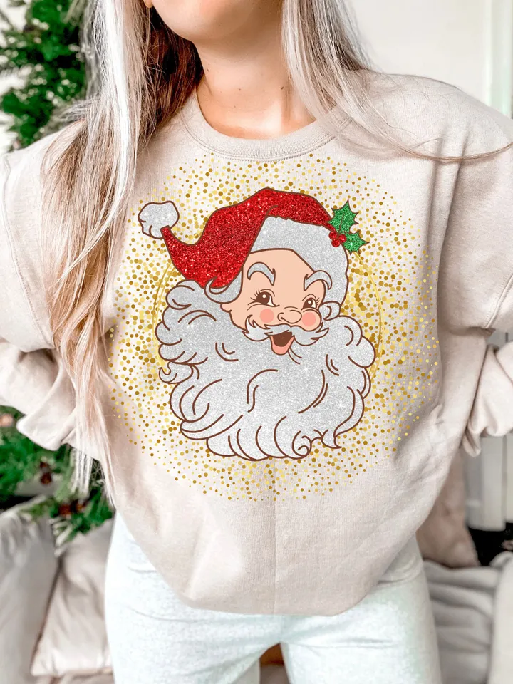 Santa PNG, Glitter Bling, Christmas, Holiday, Digital, Retro Christmas PNG, Vintage Santa Claus Png, Christmas Shirt, Merry Christmas png