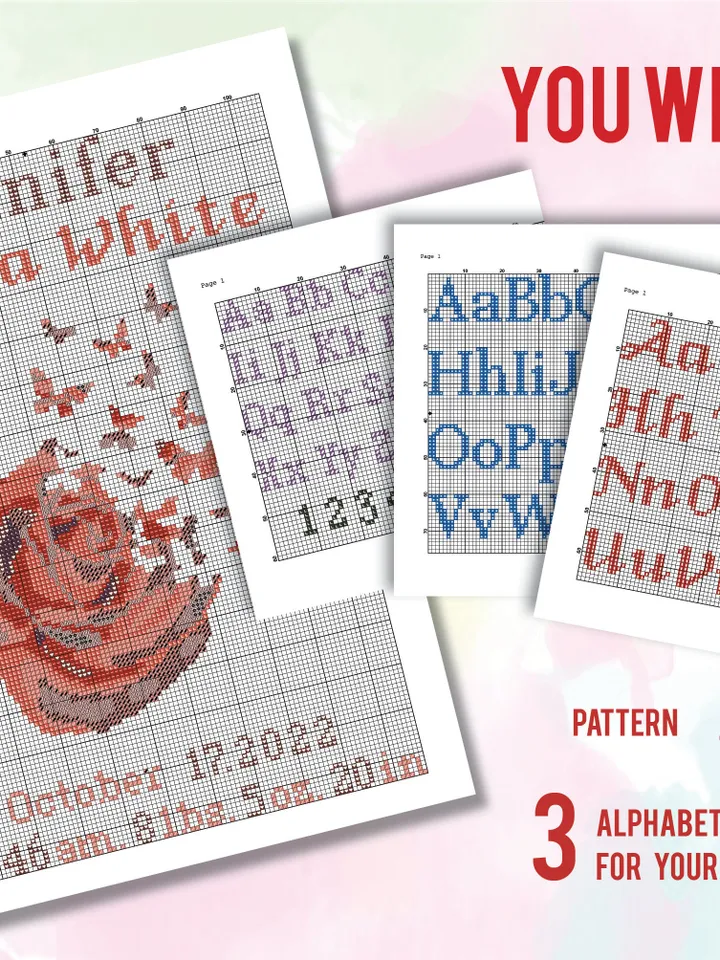 Rose Birth announcement cross stitch pattern, baby, personalized, boy girl nursery decor, counted, chart, gift DIY, embroidery, instant PDF