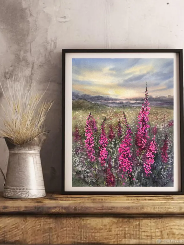 Wildflowers Original Painting Field Landscape Meadow Wall Art Rustic Landscape