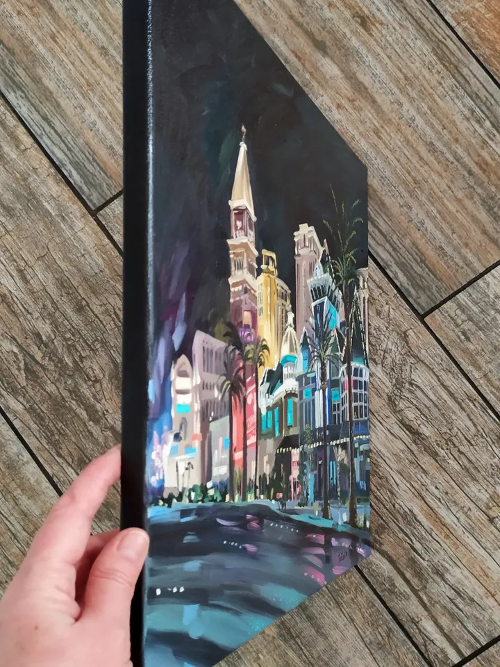 Las Vegas painting Original art Night City Vegas artwork 16 by 16 inches Nevada wall art on canvas painting oil