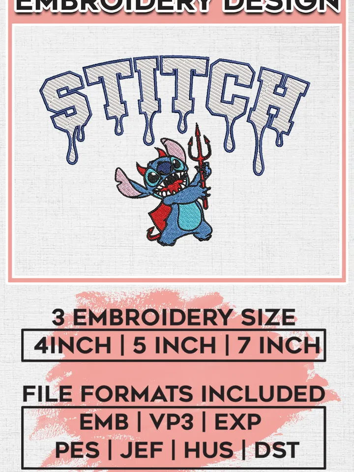 Devil Stitch Drop Name Embroidery designs, Disney Movie Machine embroidery designs, Halloween embroidery files, Trick Or Treat Machine Embroidery Digitized Pes Files, Digital Download