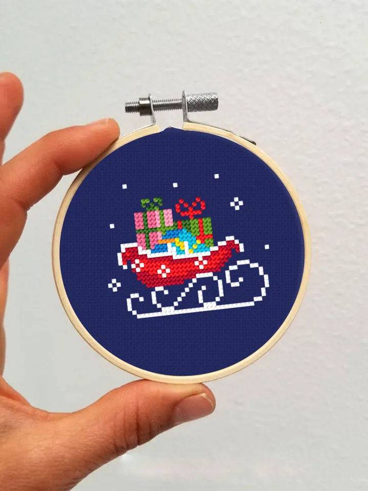 Santa sleigh cross stitch pattern download PDF Small Christmas pattern digital Winter embroidery PDF Mini tree ornaments DIY Home decor #N50