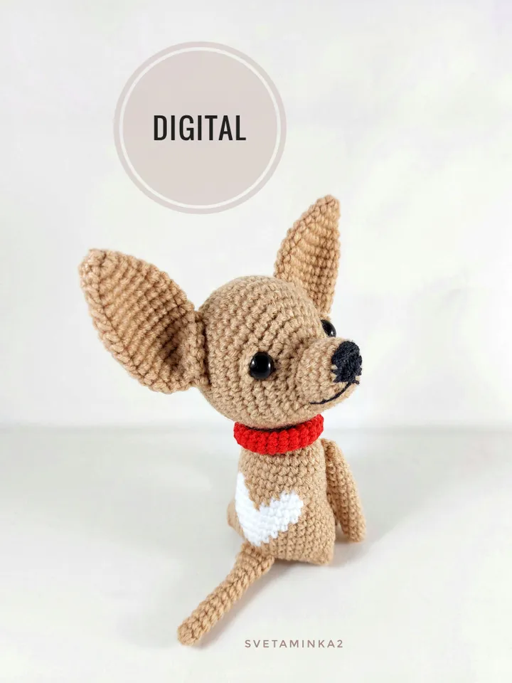Chihuahua Crochet Pattern Amigurumi Dog (with small heart crochet pattern). Digital Download. PDF.