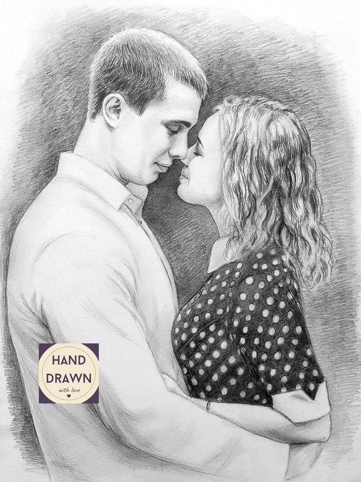 Couple pencil portrait from photo | Graphite pencil handmade portrait | Hand drawn custom portrait to order | Digital download available