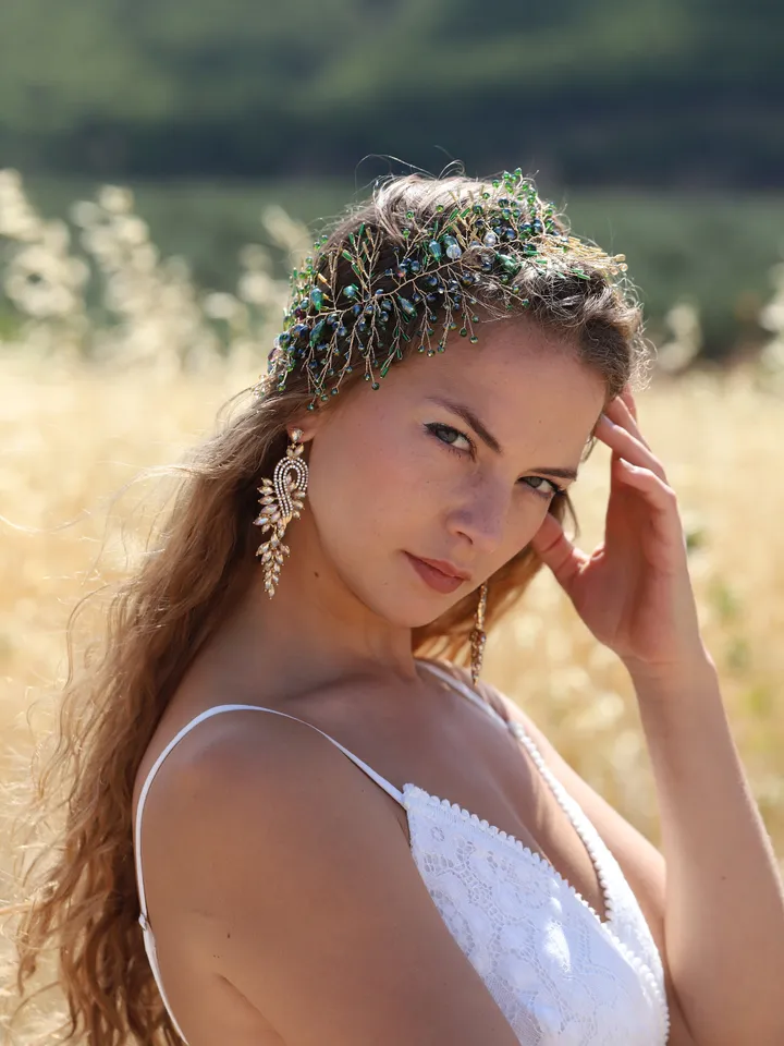 Champagne Gold Bridal Earrings statement Boho Earrings Boho Wedding Earrings Gold leaf earrings Long Brodal Earrings Boho Bridal Earrings