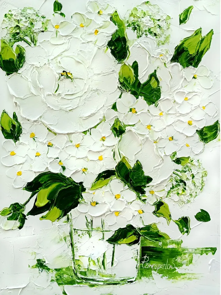 Hydrangea Painting Peony Original Art Impasto Oil Painting Floral oil painting Bouquet in Vase Painting Original Painting 16x12 inch