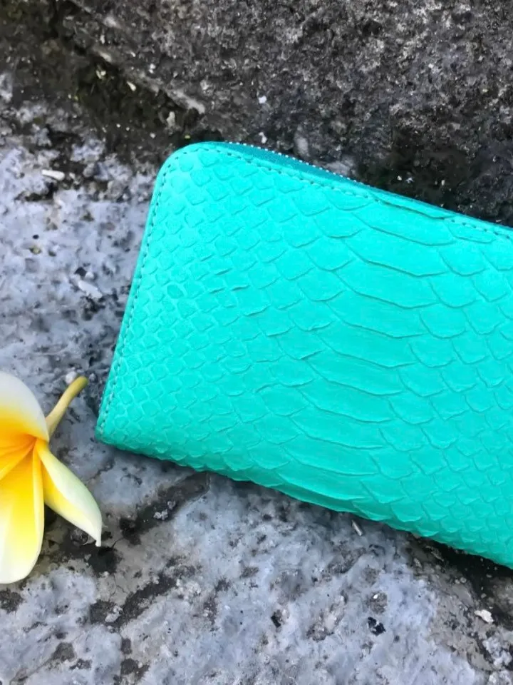 Genuine python skin turquise wallet | Small coin purse | Exotic leather wallet | Gift for her | Snakeskin designer wallet summer colour