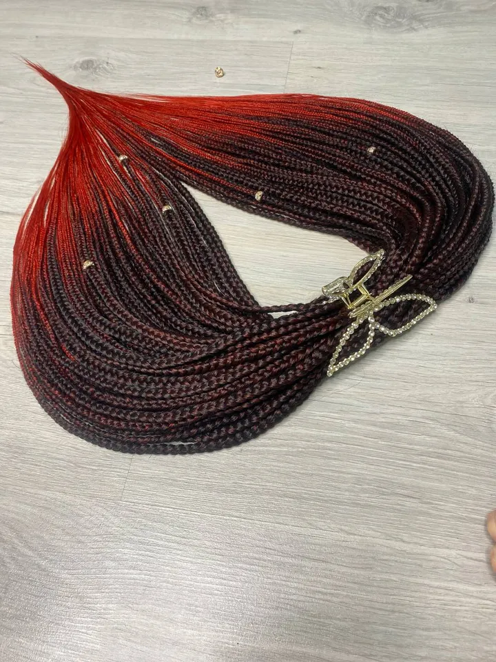 Red Braids hair extensions. DE braids full set of 50 braids. Ombre synthetic Braids. Trending now hair extensions.