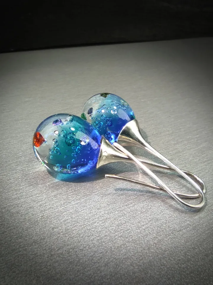 Earrings "Magic water", glass, silver