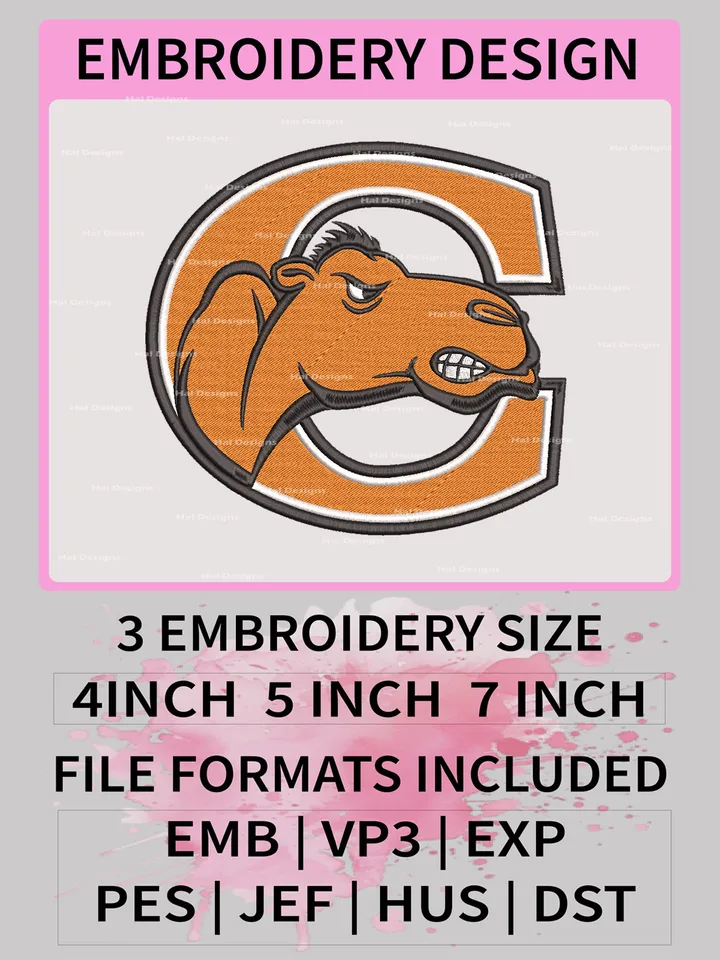 Campbell Fighting Camels NCAA Logo Embroidery Files, Digital Machine Embroidery Designs for Sports Fans