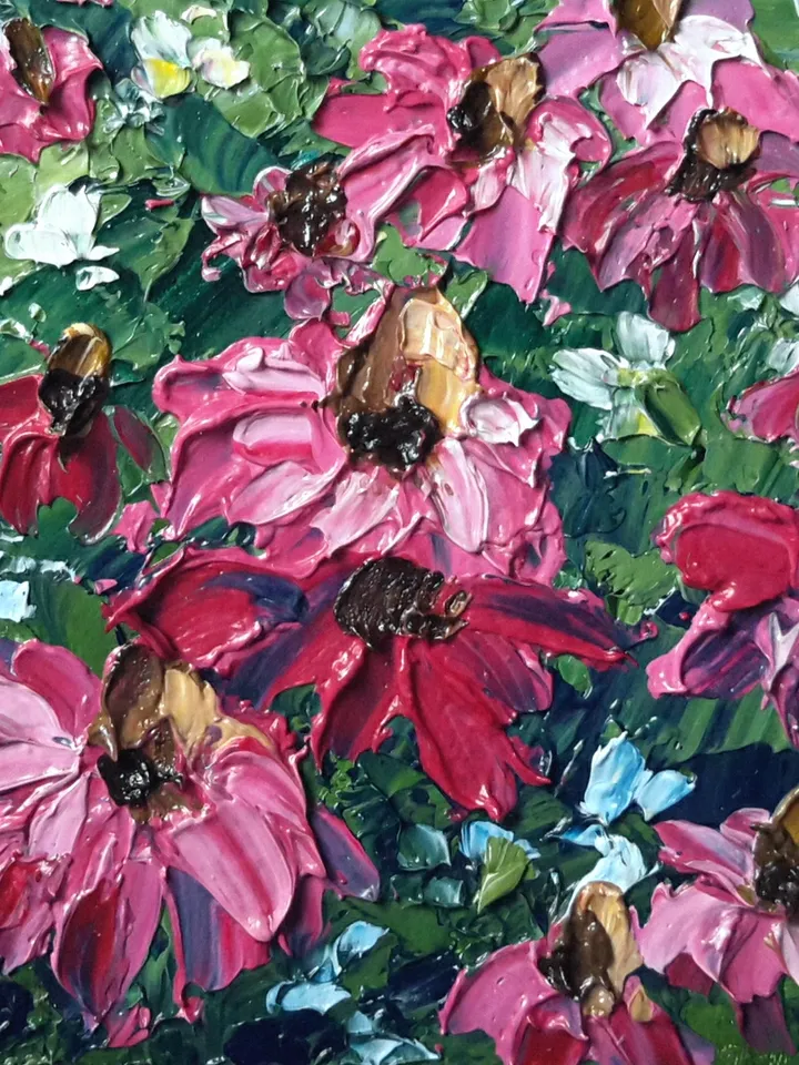 Echinacea Original Oil ACEO Painting Daisies Impasto Miniature Artwork