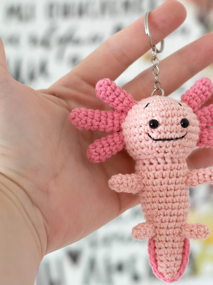 Cute pink stuffed axolotl doll water dragon, crochet mexican salamander handmade soft toy sea animal kawaii gift keychan