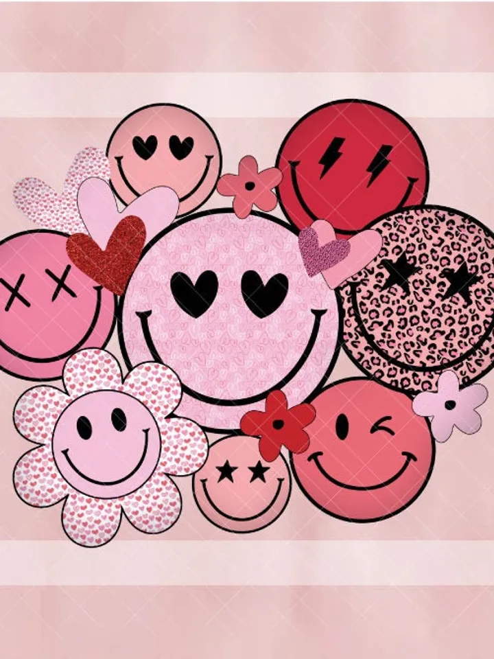 Valentines Smiley Faces PNG Sublimation Design | Valentines Day Love Smile Cowboy Hearts Roses Digital Download Tshirt Design