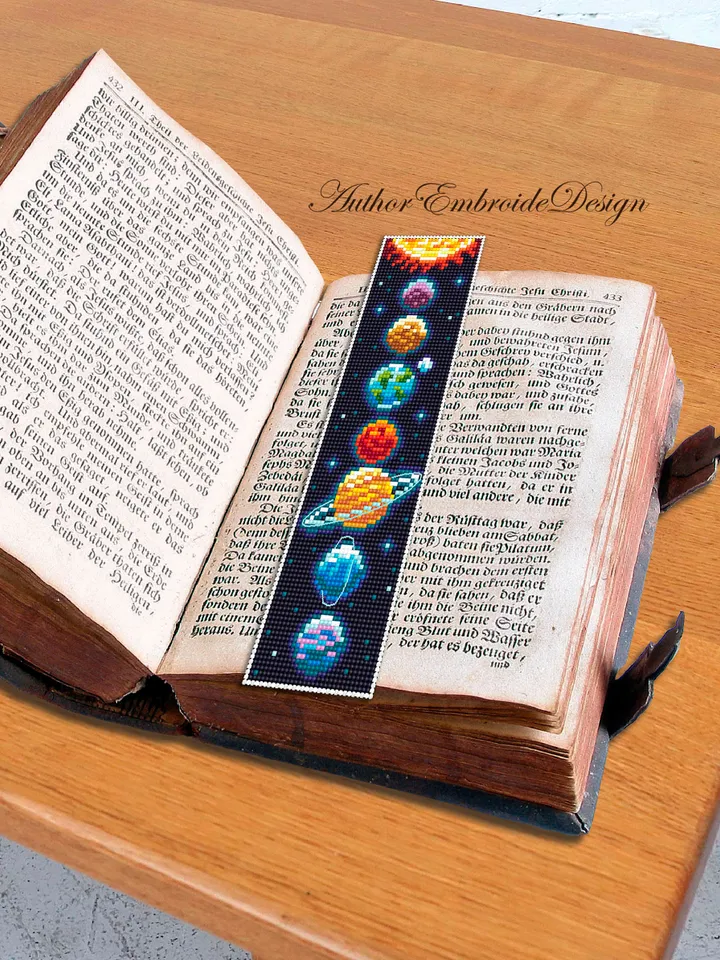 Solar system bookmark cross stitch pattern PDF download Planets cross stitch chart, Space bookmark pattern digital PDF, Cosmos Galaxy #B328