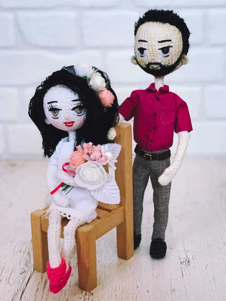 Look alike portraits doll, wedding custom, personalized gift for wedding, crochet amigurumi doll