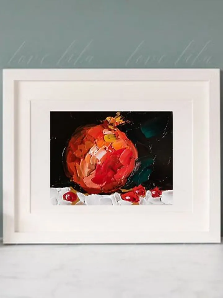 Pomegranate Painting Original Art Small Impasto Oil Painting Fruit Art Verafe