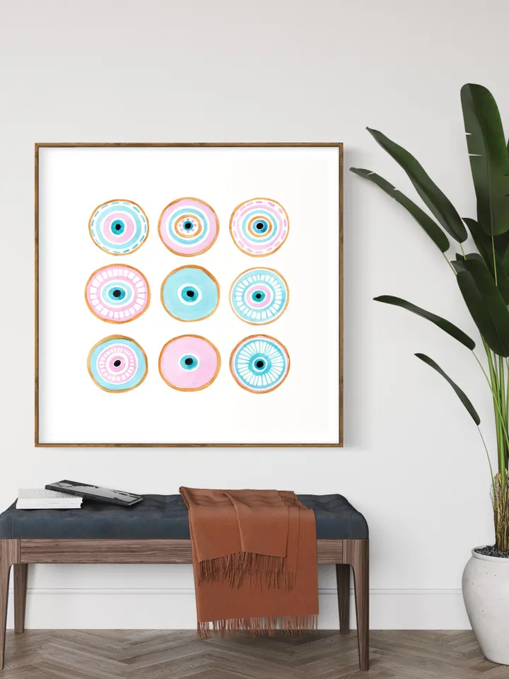 Evil Eye Print Evil Eye Art Evil Eye Wall Art Evil Eye Home Decor Turkish Wall Art Blue Pink Evil Eye Evil Eye Painting Bohemian Dorm Art