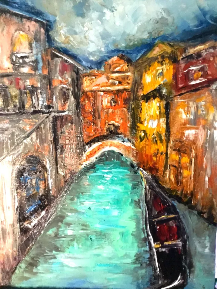 Venice painting,Italy painting,original oil painting on canvas board,Venice canals,gondola wall art.