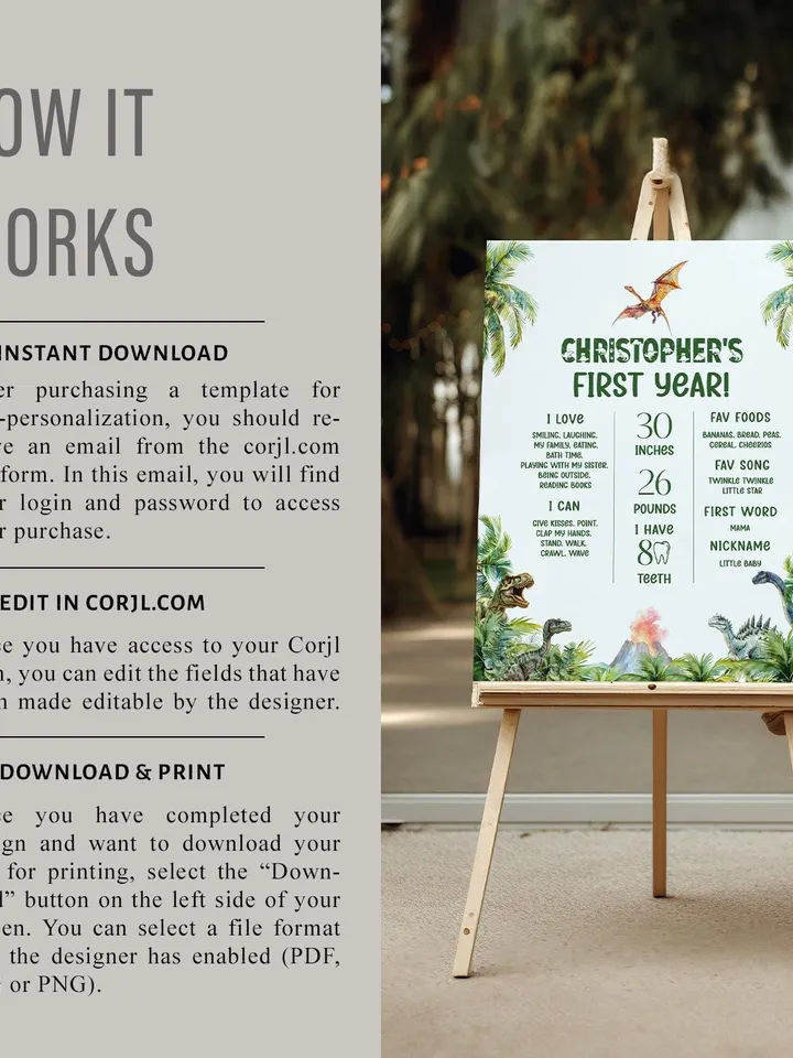 Dinosaur Welcome Sign Printable, Dinosaur 1st Birthday Welcome Sign, Dino Birthday Welcome Sign Template, Boy 1st Birthday Welcome Sign i100