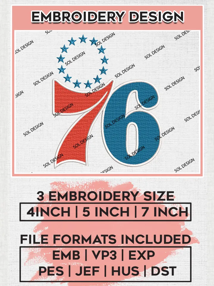 NBA Philadelphia 76ers Machine Embroidery Design, Philadelphia 76ers Embroidery Design Files, NBA Logo Machine Embroidery, NBA Embroidery Design, Digital Download