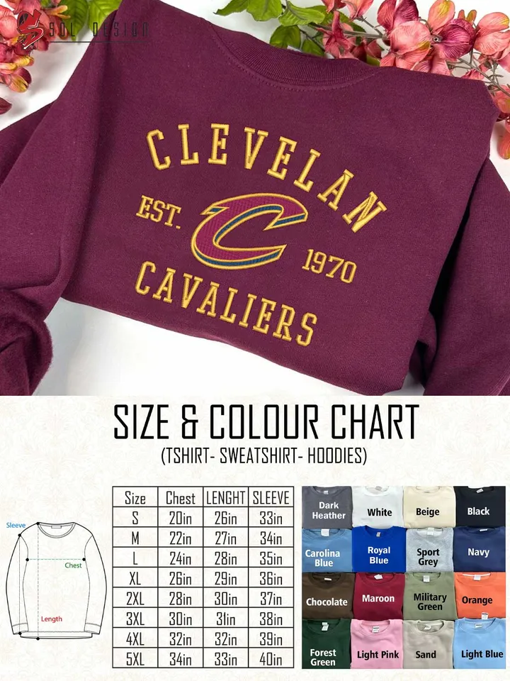 Cleveland Cavaliers Est 1970 Embroidered Sweatshirt, NBA Team Embroidered Sweater, NBA Cleveland Cavaliers Shirt, Basketball Embroidered Hoodie, Unisex Crewneck, NBA Basketball Fan Gift Tee