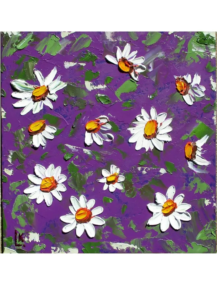 Daisies Oil Painting Original, Flowers  Impasto Daisies Floral Artwork,   Wildflowers  Art 8.5 by 8 inches