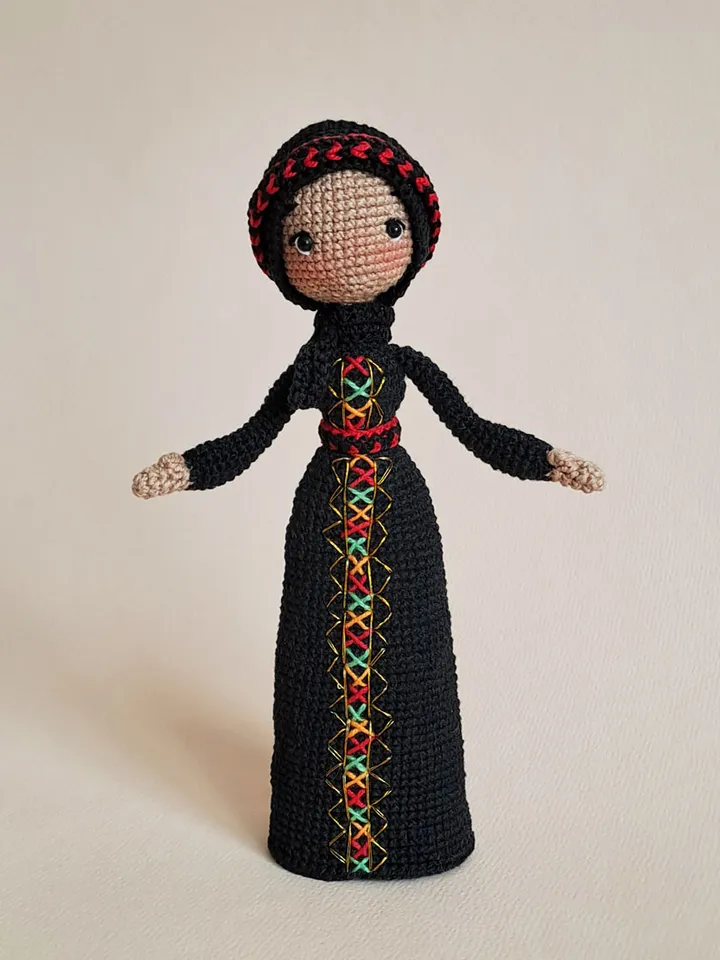 Crochet Islamic Doll in Hijab, Muslim Girl, Palestinian doll in national costume