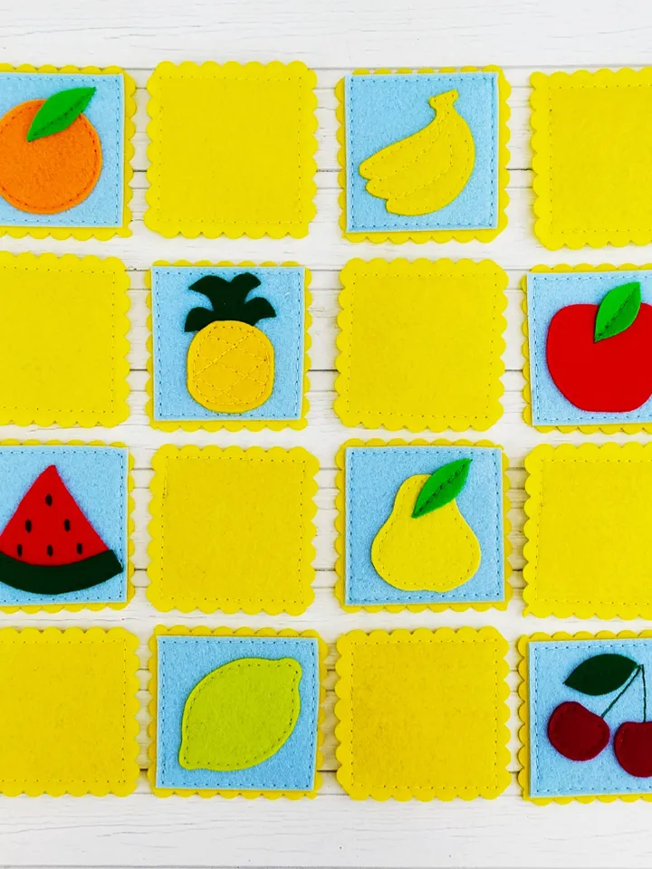 Fruit felt memory game pattern PDF, Felt matching game, Felt memory cards, Felt toy pattern, Travel Toys
