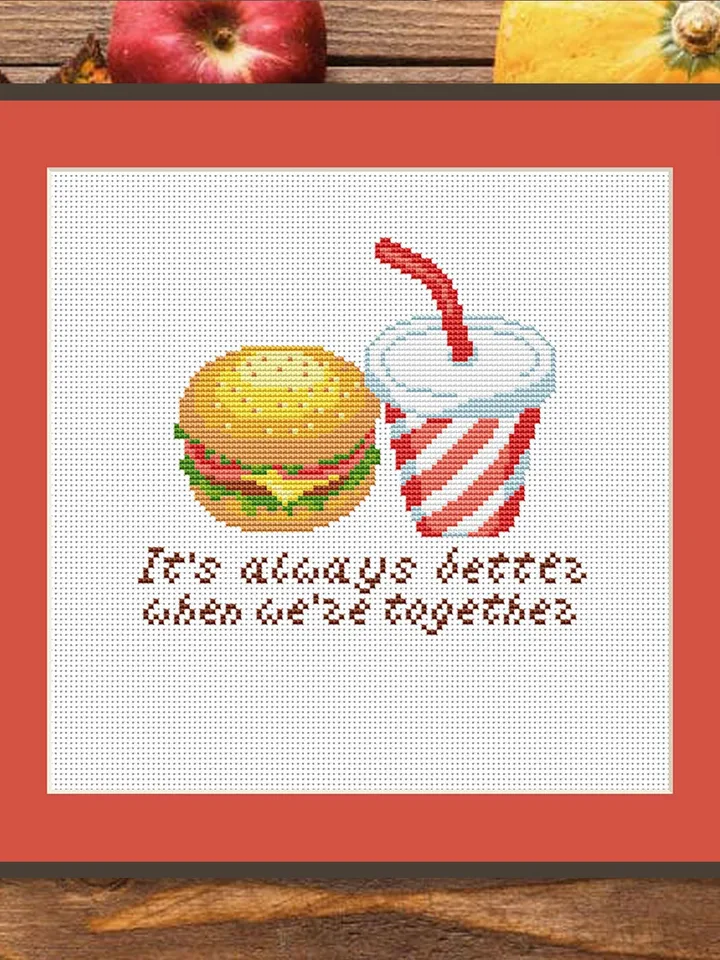 Hamburger and Cola Cross Stitch Pattern, Kitchen Cross Stitch, Embroidery Cola, Hamburger Cross Stitch Pattern, Modern Cross Stitch #kt028