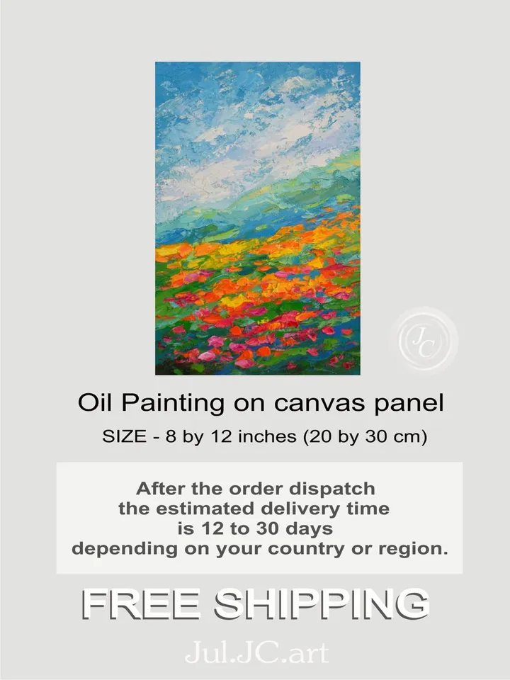 Poppy Painting Mountain Landscape Original Art 8 by 12 inch California poppies Art Wildflower Painting by Juliya JC