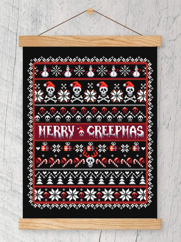 Gothic Christmas cross stitch pattern download PDF, Merry creepmas sampler, Spooky Christmas embroidery PDF, Creepy quaker cross stitch #N76