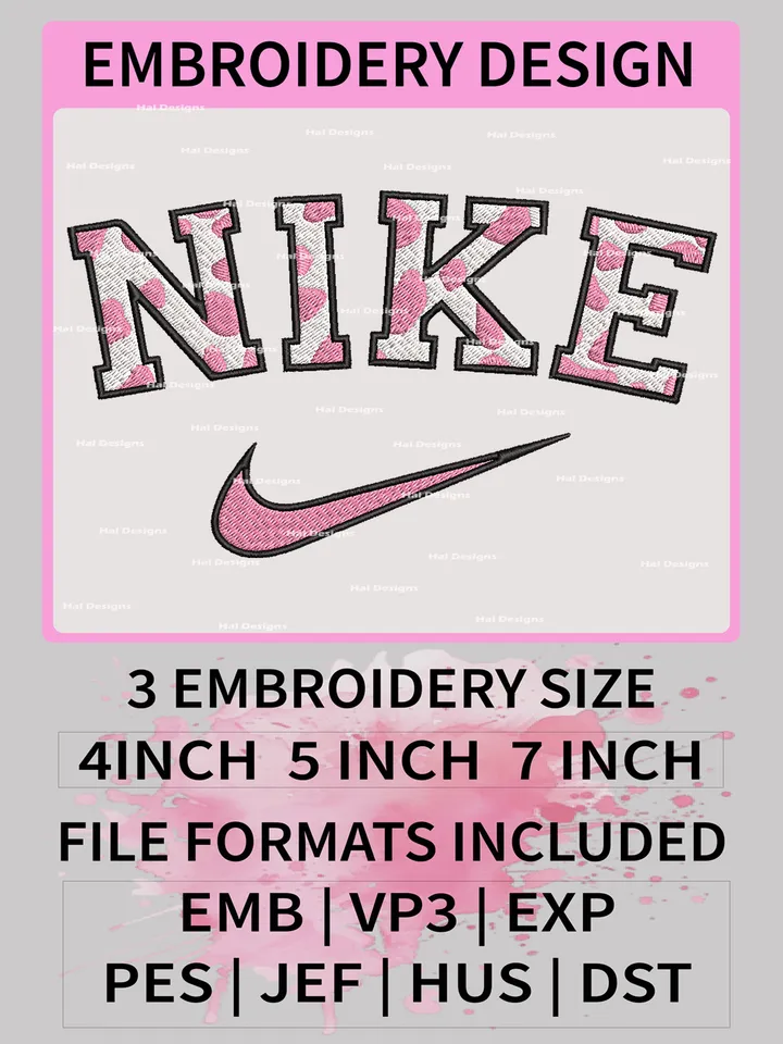 Nike Fashion Brands Embroidery Designs, Pink Machine Embroidery Design, Nike Embroidery Design, Embroidery Machin