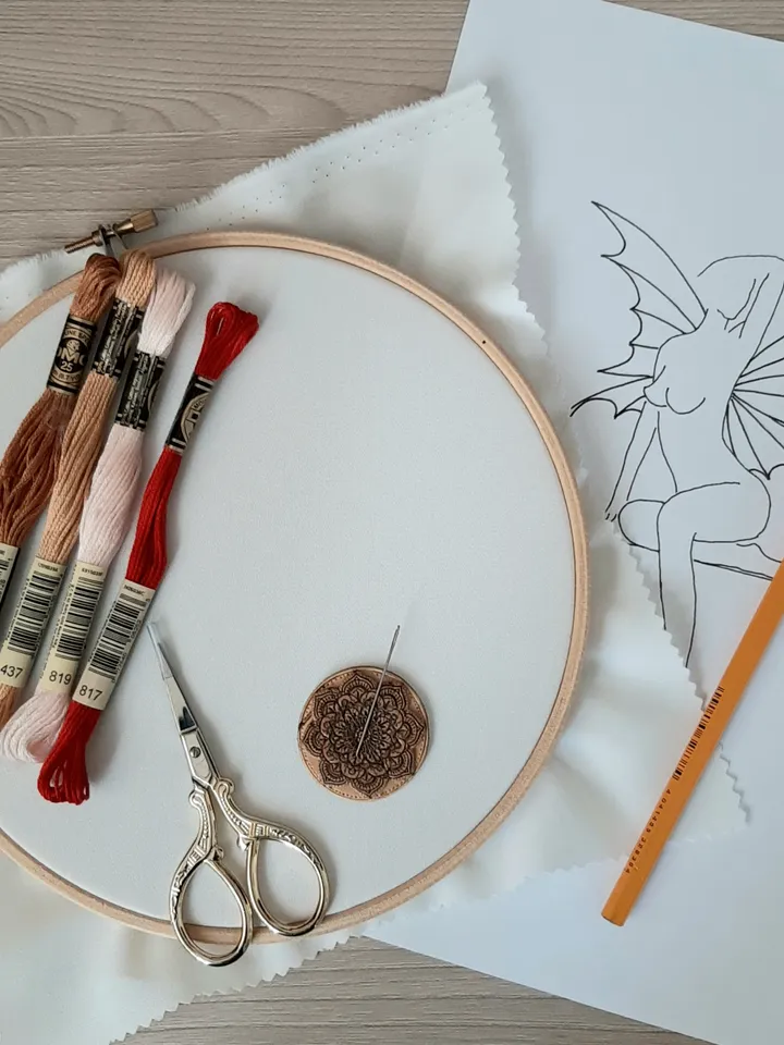 Woman butterfly pattern pdf embroidery, Easy embroidery DIY, naked woman outline embroidery. art 2